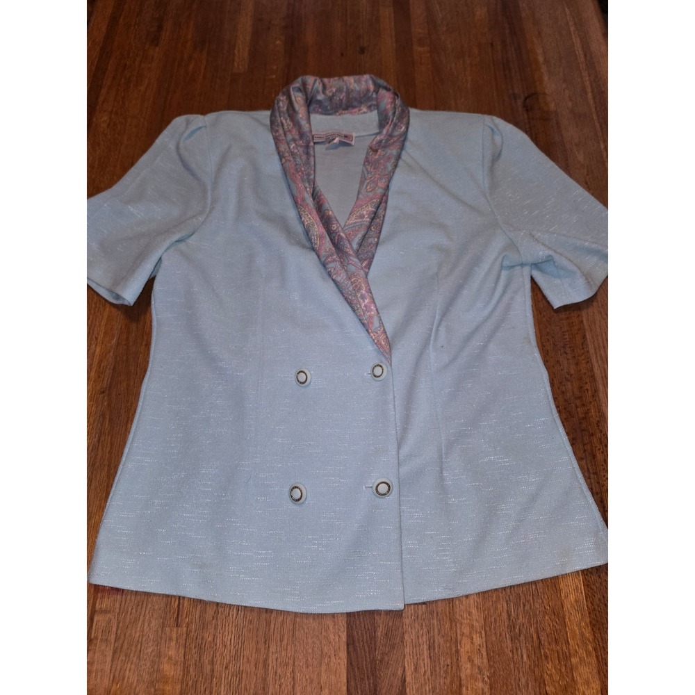 Pablo Collection Women Med Mint Green Paisley Shawl Collar Short Sleeve Blazer‎